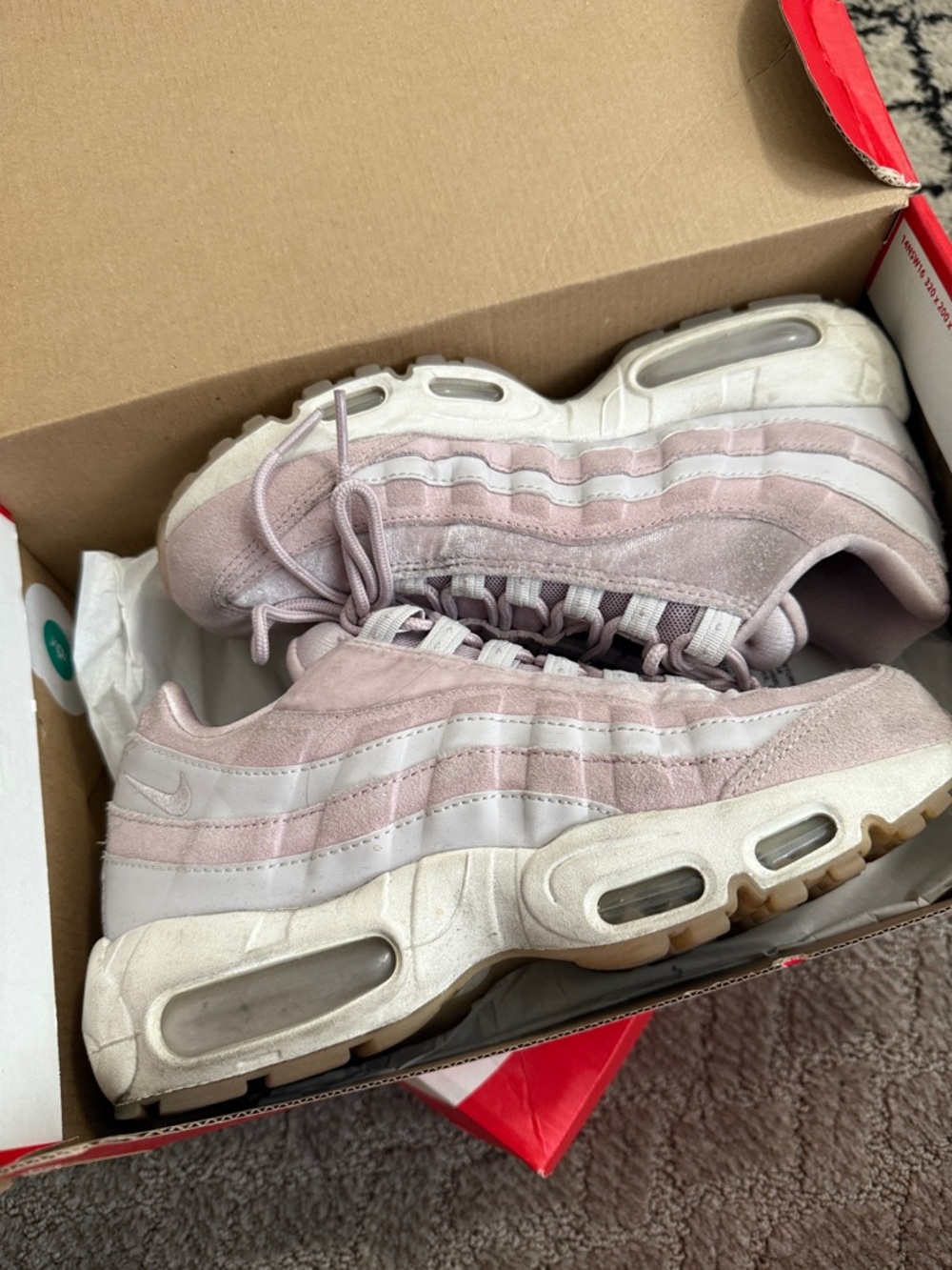 Nike Air Max 95 Pale Pink and White Suede Sneakers